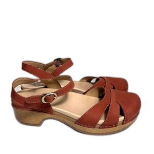 Dansko Betsy Nubuck Leather Sandal Mary Jane Clog EU 37 US 7 Rust Orange Brown